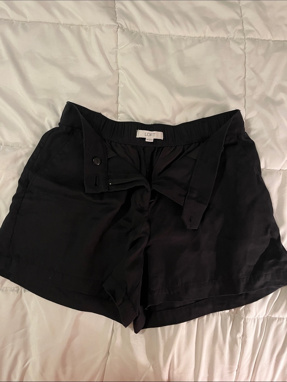 LOFT Black High-Waist Tie-Front Relaxed Shorts